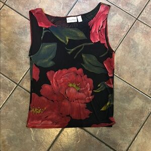 Chico's Black and Red Floral Tank Top